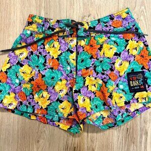 VB RAGS Vintage 90's Floral Print Surf Volleyball Beach Swim Shorts Girls 10 12